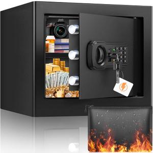 9.84"H Small Safe Box for Personal Privacy, 1.2 Cu Ft Security Safe with Fireproof Money Bag, Digital Safes with Combination Lock and Removable Shelf for Home Money Cash Medicine Documents