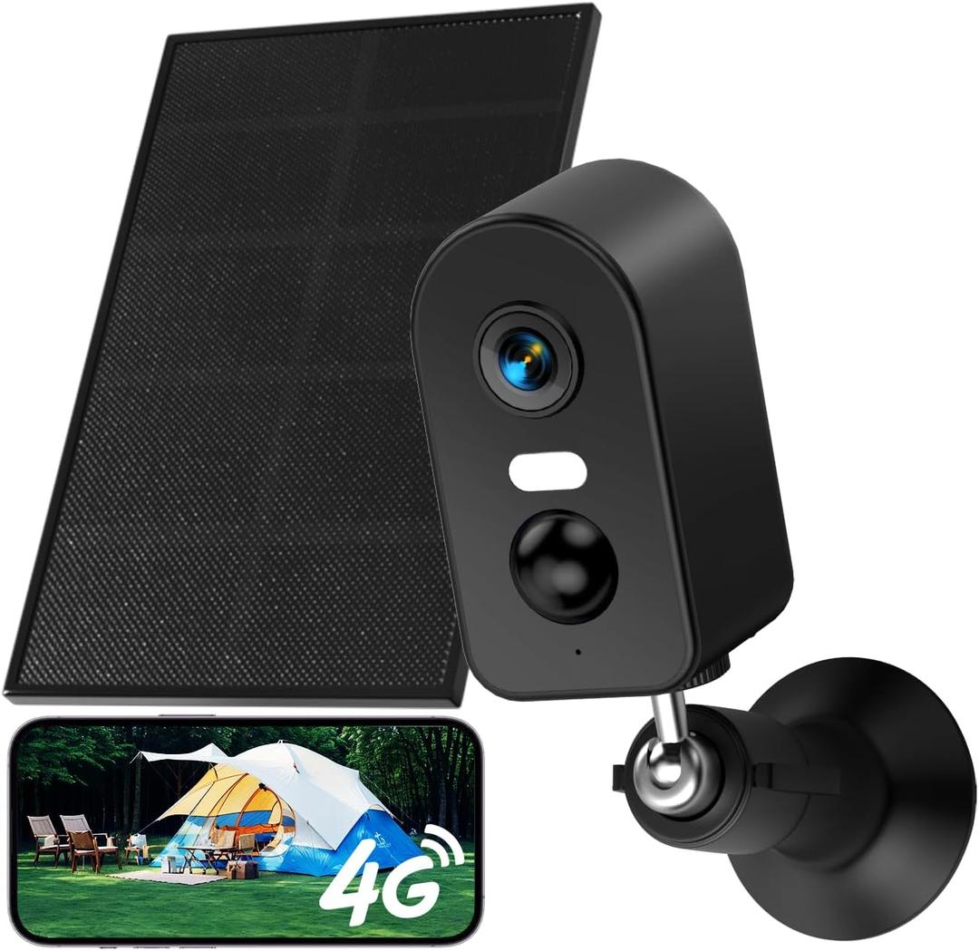 KKB No WiFi Security Camera, 4G LTE Cellular Solar Cameras Outdoor with Built-in SIM, 2K Wireless Battery Powered Camera, No Internet Needed, PIR Motion Sensor, Color Night Vision, 2-Way Audio (Black)