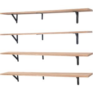 Long Wall Shelf,Large Floating Shelves for Wall,Wood Floating Bookshelves Hanging,Book Storage Display for Living Room Bedroom Office Bathroom Decor,4 Pack,47 Inch,Carbonized Black