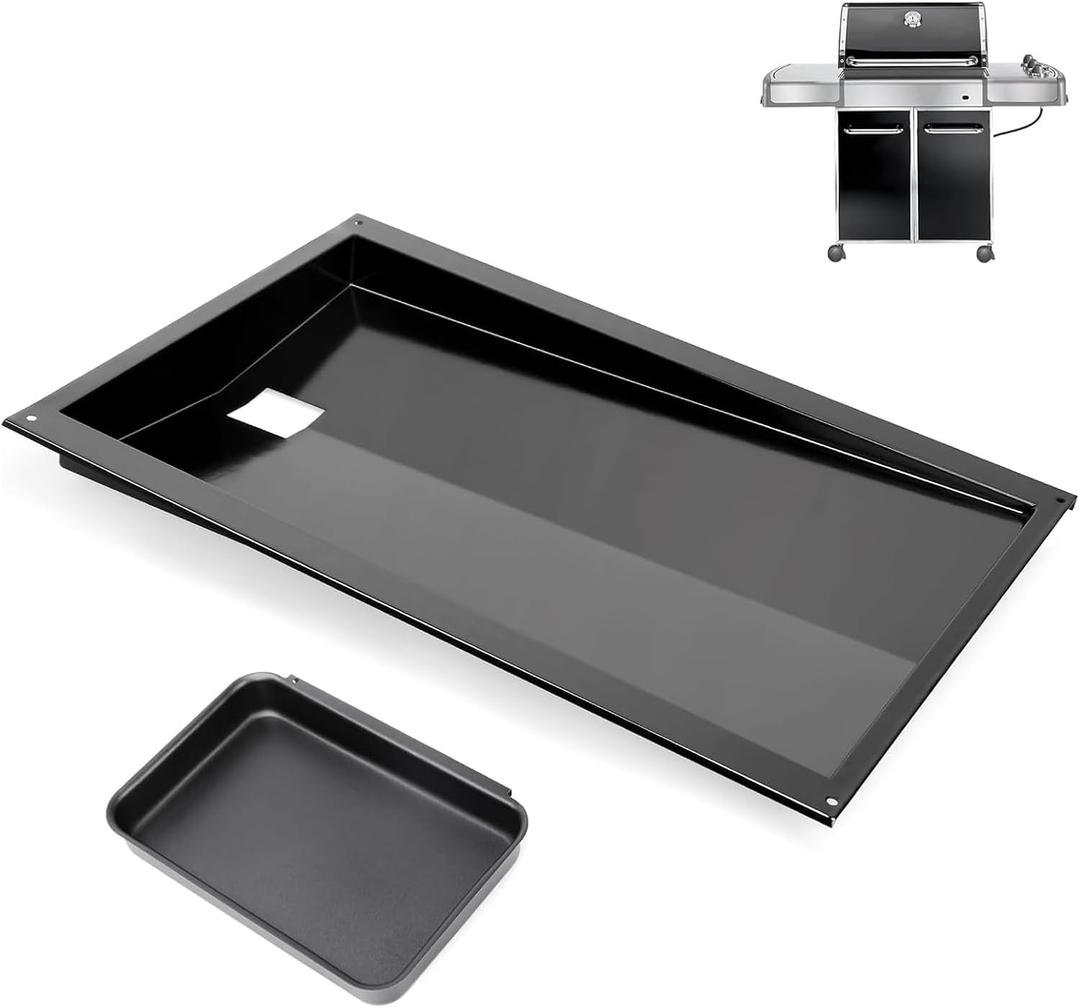 QuliMetal Grease Tray with Catch Pan for Weber Genesis 300 Series Gas Grills with Side Control Knob (2007-2010), Genesis E310, Genesis E320 Drip Pans Replace Weber #67767/67758 Genesis Grease Tray