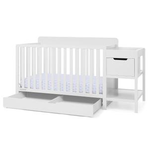 Delta Children Maya 5-in-1 Convertible Crib and Changer with Storage, Converts to Toddler Bed, Daybed, Sofa & Full Bed, Fits Standard Crib Mattress, 3 Mattress Heights for Baby Nursery, Bianca White
