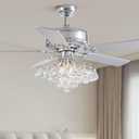 MOOONIHCE 52" Elegant Ceiling Fan with Light and Remote, Raindrops Crystal Fandelier with Wood Blades, Reversible Chandelier Fan for Living Room Bedroom Dinning Room (Silver)