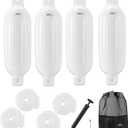 Affordura Boat Fender 4 Pack Boat Bumpers Fenders with 4 Ropes, Boat Bumpers for Pontoon Boat Fenders Inflatable (6.5 inch, White)