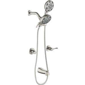 2 Handle Shower Faucet Set with Tub Spout Bathtub Shower Faucet Combo Set Shower System Complete Tub and Shower Trim Kit Brushed Nickel Wall Mounted Two Handles Shower Fixtures