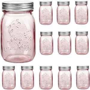 Amzcku 16 oz Rose Pink Mason Jars with Lids, 12 Pack Regular Mouth Quart Canning Jar, Safe For Storage, Canning, Pickling, Preserving, Fermenting, DIY Crafts & Decor