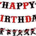 Ninja Birthday Party Decorations Karate Ninja Happy Birthday Banner Red and Black Warrior Themed Bunting Sign Banner Ninja Master Party Supplies for Boys Men Ninja Theme Baby Shower Birthday Decor
