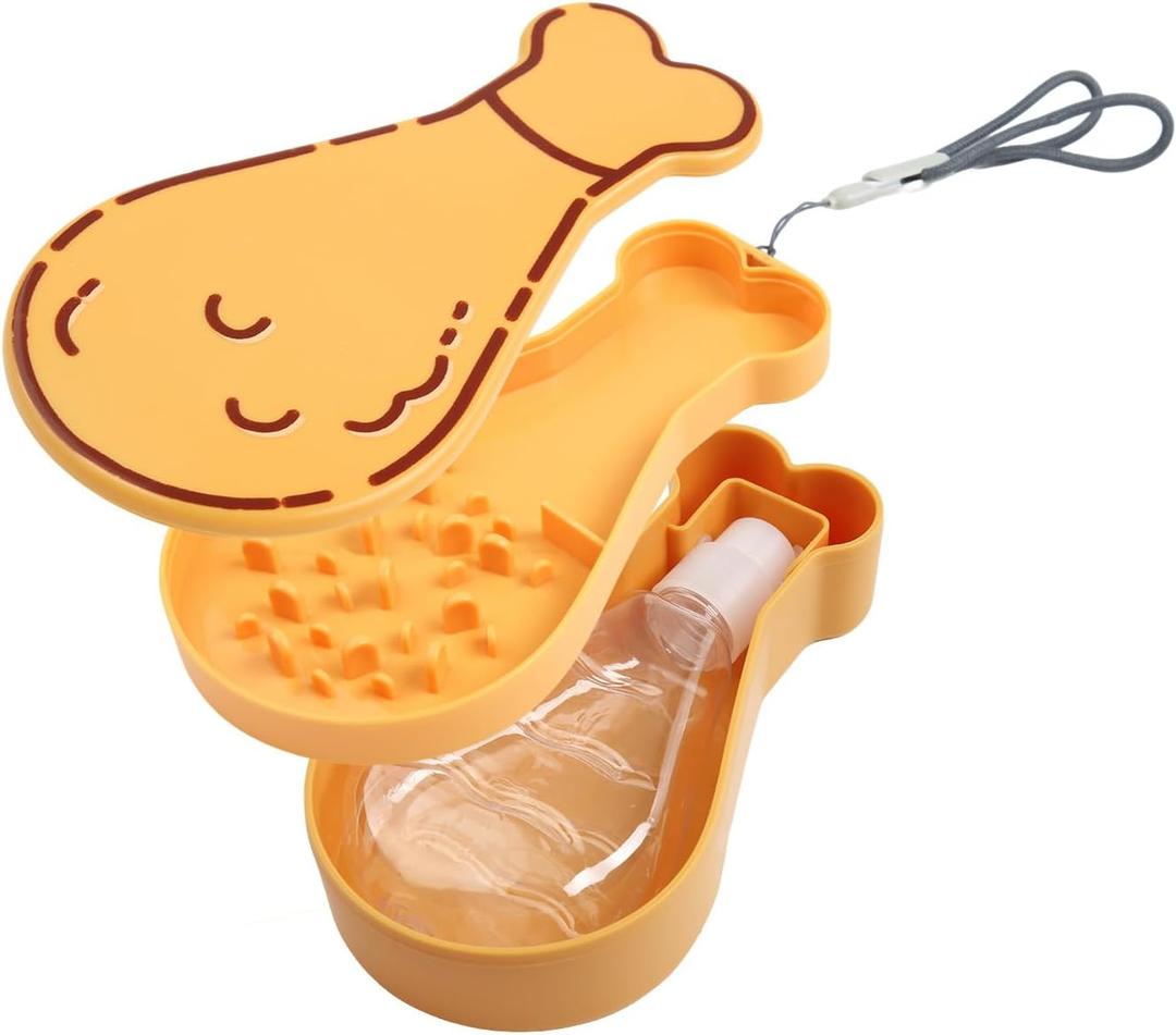 Portable Dog Water Bottle with Food Container, Leak Proof Travel Puppy Water Dispenser, Dog Walking Accessories for Small Dogs & Cats - Pet Water Bottle & Bowl Set (5.3 Oz, [Yellow])