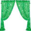 Sequin Curtain Backdrop Green Party Background for Jungle Forest Animals Theme Baby Shower Celebration Party Decorations 4x8FT