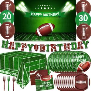 Football Party Supplies,Football Plates and Napkins Tablecloth Backdrop Balloon for Football Birthday Party Decorations Football Game Day Tailgate Party Decorations, Serve 25