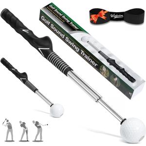 Retractable Golf Swing Training Aid - Portable Grip Trainer with Click Feedback for Right Handed Golfers, Portable Swing Tempo Trainer with Arm Band for Indoor & Outdoor Practice