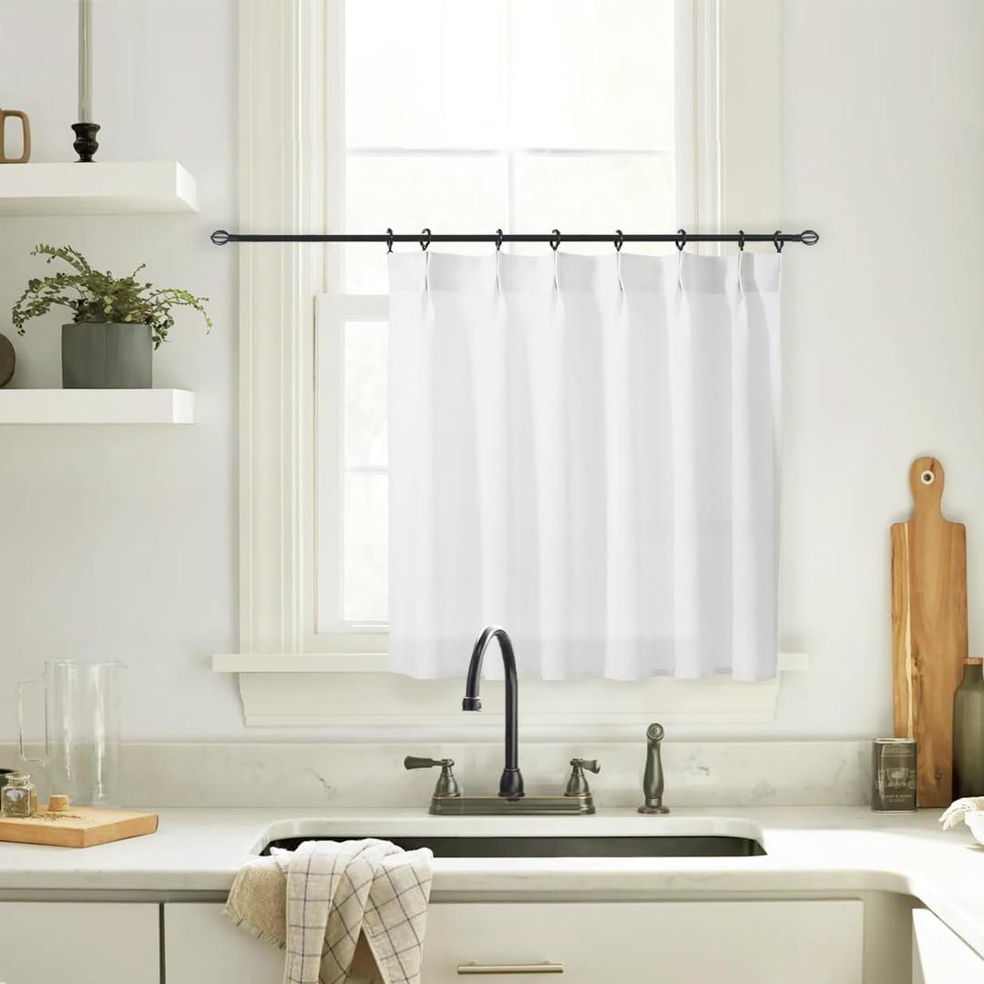 36x24 Inch Length White Kitchen Window Cafe Curtains Over Sink,Modern Farmhouse Style Boho Pinch Pleat Linen Sheer Tier Short Curtains for Small Window