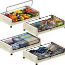 Under Bed Storage with Wheels, XXL 60L Under the Bed Storage Bins, Underbed Storage Containers with Lids & Label, Rolling Metal Drawer for Shoes, Clothes, Books, Toys (4-Pack Beige)