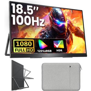 Portable Monitor 18.5 inch FHD 125% sRGB 100Hz IPS HDR HDMI USB-C Travel Monitor for Laptop MacBook PC Surface PS5 Xbox, Large External Display with Kickstand & Speakers, VESA Compatible