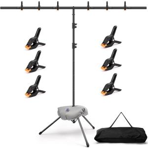 T-Shape Backdrop Stand Kit - 8 x 5.3ft Adjustable Photo Backdrop Stand - Portable Sturdy Back Drop Stand for Photoshoots, Parties, Wedding and Decoration with 6 Spring Clamps, Sandbag, Carry Bag
