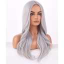 BERON Silver Wigs Long Wavy Wig for Women Natural Curly Gray Heat Resistant Synthetic Hair Wigs for Cosplay Party Daily or Use
