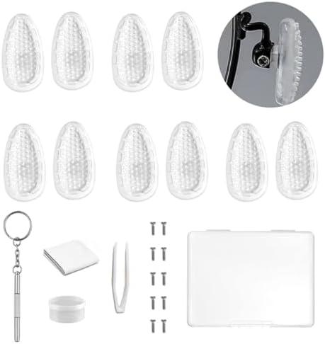 Pack of 5, Eyeglass Air Bag Nose Pads,5 Pairs Screw in Air Chamber Nose Piece Nosepads for Glasses, Eyeglasses Replacement Repair Kit Set with Screws, Screwdriver, Tweezer,Storage Case and Cleaning Cloth