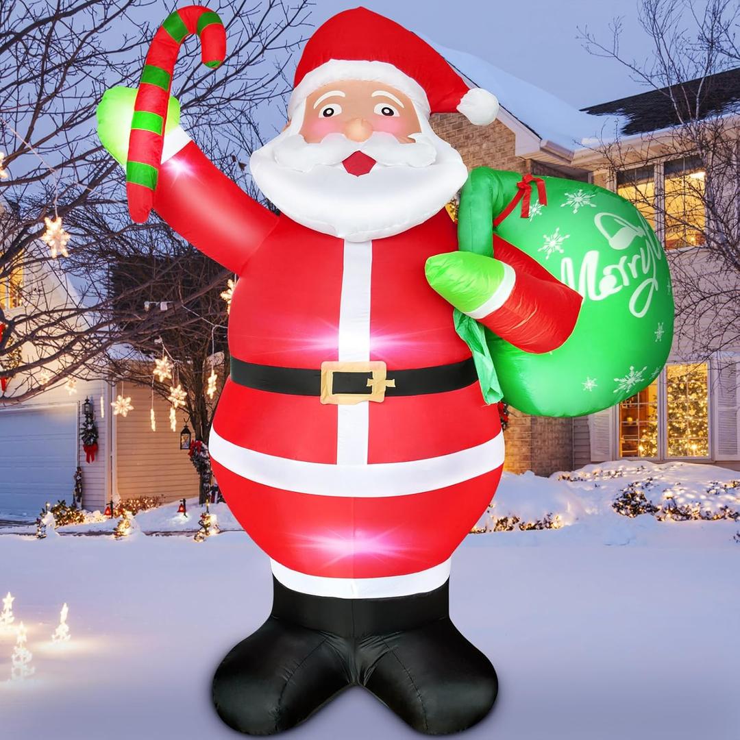 8FT Christmas Inflatables Outdoor Decorations, Christmas Inflatable Santa Claus with LED Lights, Inflatable Christma Decorations Blow Up Santa, Giant Xmas Inflatables for Garden Lawn Yard Party