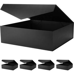 5 Extra Large Gift Boxes with Lids, 16.3x14.2x5 Inches, Black Groomsmen Magnetic Gift Boxes for Clothes and Large Gifts (Matte Black), 1 count