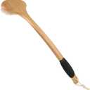 OWIIZI Back Scrub Brush for Shower,Stiff Boar Bristles Bamboo Curved Long Handle Antiskid Body Bath Brush for Back Use Wet or Dry,Deep Cleanse Large Surface Back Scrubber