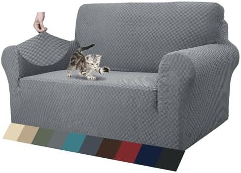 ZNSAYOTX 1 Piece Jacquard Couch Covers for 2 Cushion Couch High Stretch Loveseat Slipcover for Pets Dogs Anti Slip Love Seat Sofa Slipcover Furniture Protector (Loveseat, Light Grey)