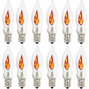 SUNSGNE Christmas Flicker Flame Light Bulbs, Crystal Clear Flame Tip Candelabra Bulbs, C18 Flickering Replacement Bulbs Dances with Orange Flame, 1 Watt, 120 Volt, E12 Candelabra Base, 12 Pack