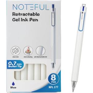 Silent Click Gel Pens For Journaling, Smooth Writing Pen, Blue Gel Ink Medium Point Pens (0.7 mm), Pack of 8