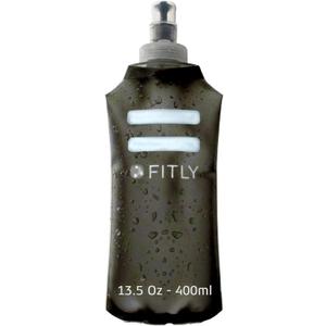 FITLY Soft Flask - Shrink As You Drink Soft Water Bottle for Hydration Pack - Folding Water Bottle Ideal for Running, Hiking, Cycling, Climbing & Rigorous Activity (13.5 Ounces, Black)