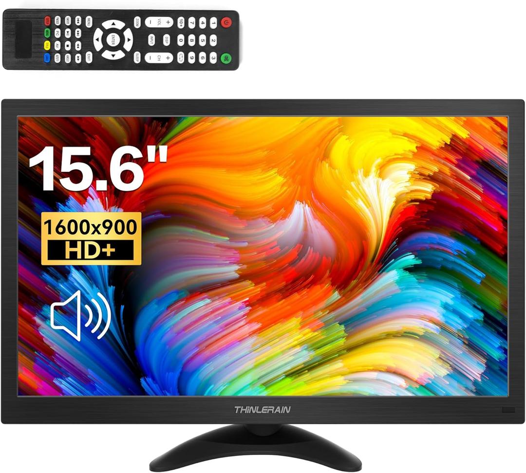 15.6 Inch Computer Monitor 1600x900 Small PC Monitor with HDMI VGA AV BNC USB Ports, 60Hz, 5Ms, VESA, Remote Control, Mini Display Built-in Speakers for Office Home