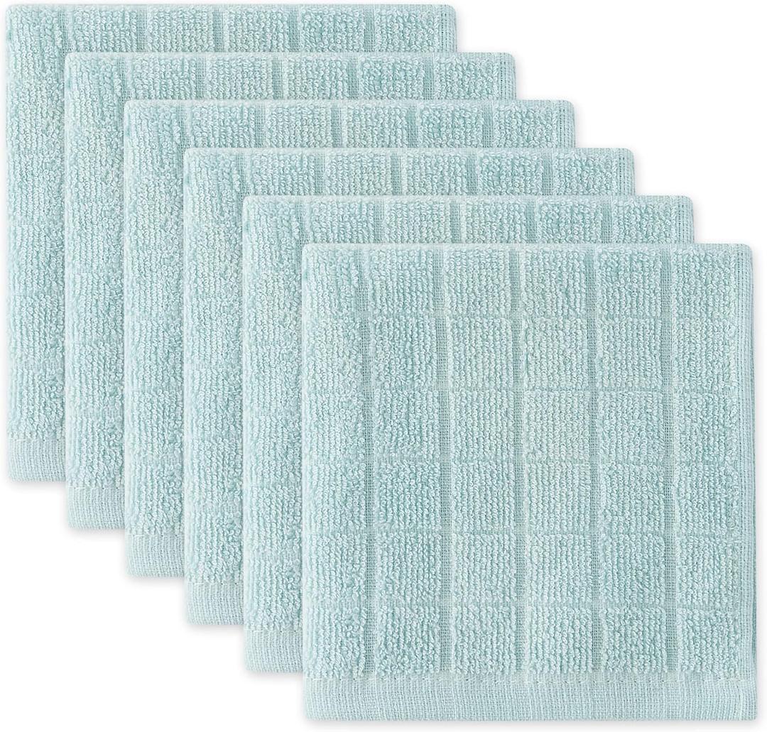 DII Basic Terry Collection Solid Windowpane Dishcloth Set, 12x12, Robin's Egg Blue, 6 Count
