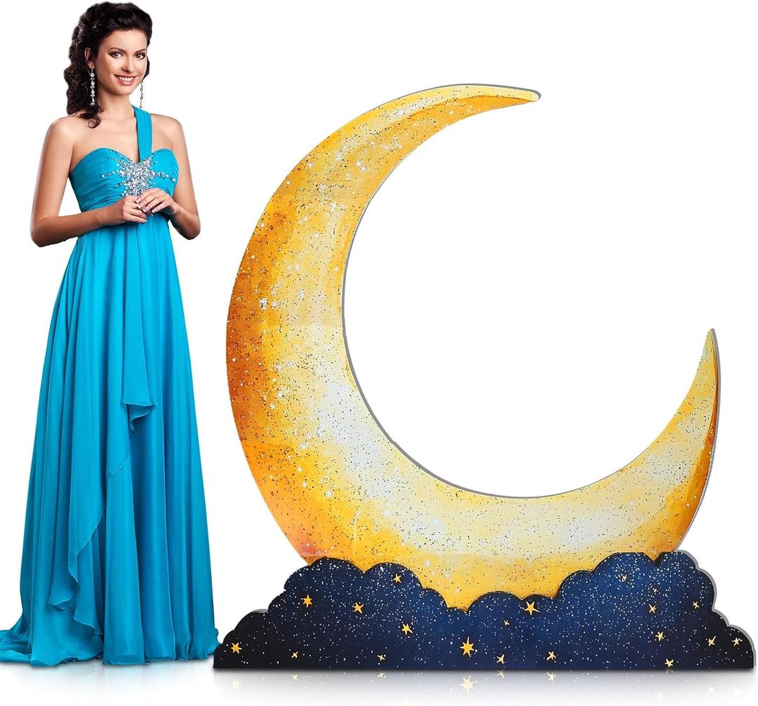 Leinuosen 5 Ft Moon Starry Night Party Decorations Crescent Moon Cardboard Stand up Cutout Large Life Size Twinkle Little Backdrop Prom Party Photo Prop Standup for Movie Night Birthday Homecomings