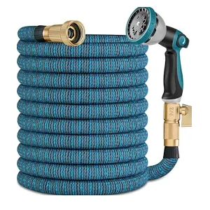 Expandable Garden Hose 100 FT - 2026 Newly Upgraded Expanding Water Hoses with 10 Function Spray Nozzle, Extra Strength Fabric, Leak-Proof, Lightweight, Kink-Free Flexible Retractable Hose(Gray Blue)