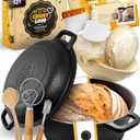 Cast Iron Dutch Oven for Bread Baking - incl. Sourdough Bread-Baking Supplies like Banneton Bread-Proofing Basket - 5QT Bread-Oven with Lid Bread-Making Kit Pan, Pot, Sour Sough Tools, Lame