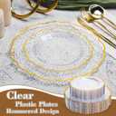 100 PCS Clear Stone Texture Plastic Plates with Gold Rim, Heavy-duty Clear Disposable Plates, Include 10" Dinner Plate and 7" Salad Plate for Party and Wedding