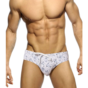 MIZOK Men's Ployester Swimsuit Bikini Briefs with Adjustable Drawstring M