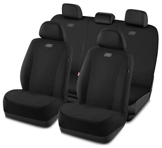 Skechers Seat Covers, Premium Breathable Polyester Car Seat Covers, Car Seat Covers Full Set Airbag Compatible, Automotive Comfort for Most Cars, Vans, Trucks, SUVs (Full Set,Black)
