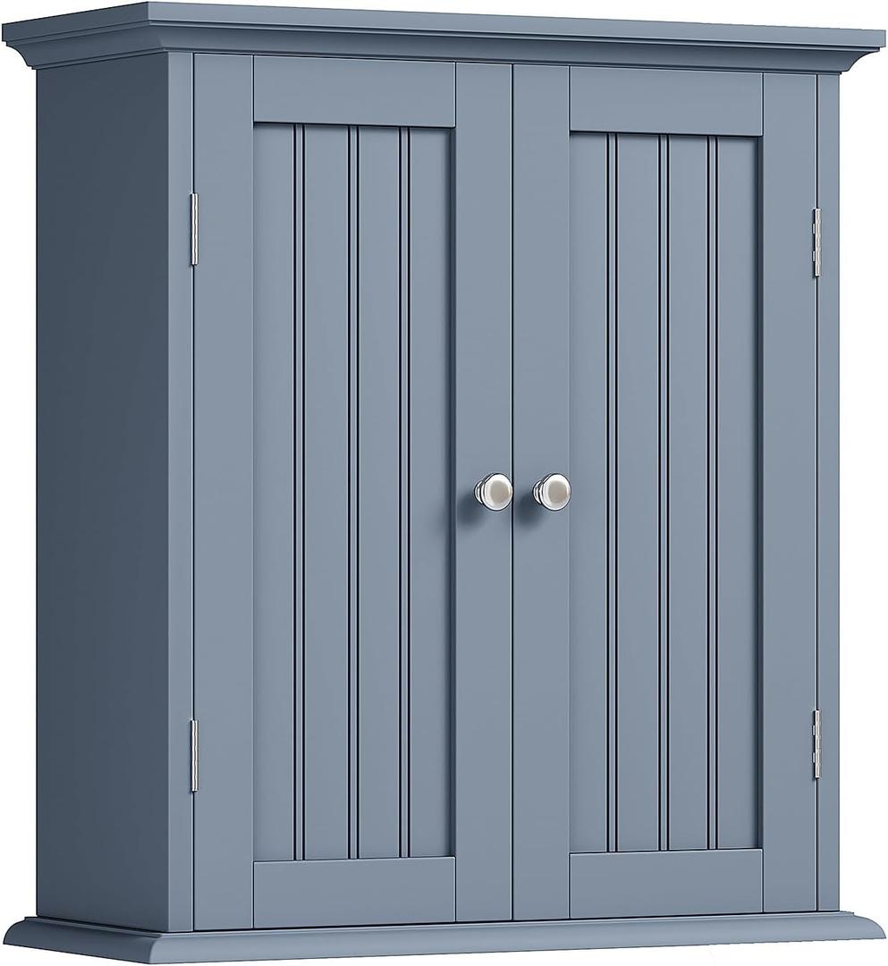 ChooChoo Bathroom Wall Cabinet, Over The Toilet Space Saver Storage Cabinet, Medicine Cabinet with 2 Door and Adjustable Shelves, Cupboard, Grey, 8.8"D x 21.1"W x 24"H