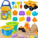 AuntyFey Beach Sand Toys for Toddler 1-3 with Trucks, 2 Collapsible Beach Toys for Kids Ages 4-8, Sandbox Toys for Toddler, Collapsible Beach Sand Buckets with Castle Sand Molds Shovels