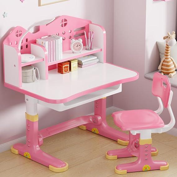 Kids Desk and Chair Set, Height Adjustable Kids Desk
Child's School Study Writing Tables with Bookstand and Storage Drawer, Widened Desktop with Desktop for Boys and Girls