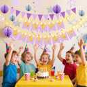Birthday Decorations,Purple Happy Birthday Banner with Fairy lights,Pennant Banner,Honeycomb Balls and Star Hanging Swirls Streamer Happy Birthday Party Decorations for Women Men Boys Girls