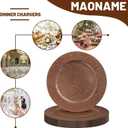 MAONAME Dark Brown Faux Wood Charger Plates, 13" Plastic Plates Chargers Set of 12, Farmhouse Chargers for Dinner Plate, Rustic Round Charger for Party