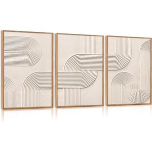 CHDITB 3D Abstract Wall Art,Textured Earth Tone Geometric Framed Wall Decor
