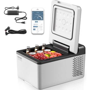 VEVOR 12V Car Refrigerator 10 QT, Portable Mini Freezer with APP Control, -4 to 68, 12/24V DC & 110-220V AC Compressor Cooler for Travel, Camping, Home, Road Trip, 16.7 x 12.6 x 9.8 in / 425 x 320 x 250 mm