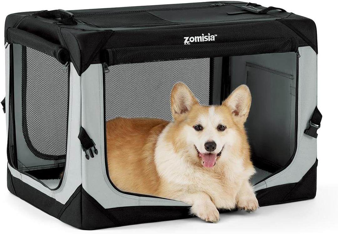 ZOMISIA Collapsible Dog Crate for Medium Dogs - 30 Inch Portable Dog Travel Crate Soft Sided with Breathable Mesh Windows, Foldable Dog Kennel for Indoor and Outdoor, Grey