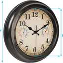 12 Inch Outdoor Clock with Thermometer and Hygrometer Combo, Waterproof Indoor Outdoor Wall Clocks for Patio, Pool,Garden Decor- Retro Bronze