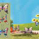 Metal Glass Butterfly hanging decor with Hook , Cute Insect Pot Percher,Flying Colorful Butterfly Garden Yard Planter Decoration and Window Ornament, 3 OF SET