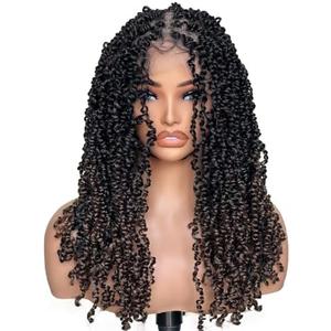 YOKABOOM Ombre Chocolate Brown 13x6 Soft Faux Locs Lace Front Wig with Baby Hair Synthetic Pre-twisted Fluffy Goddess Soft Braids Wig (Cocoa Bean)