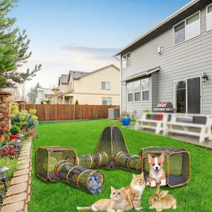 Pet Tunnel Tent Six-Piece Set, Outdoor Cat Enclosures, Foldable Mesh Tent, Spacious Space, for Puppy, Kitten, Rabbits, Guinea Pig