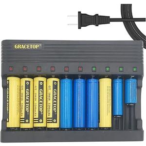 6 Bay 18650 Battery Charger Universal Wall Charger for 3.7v Lithium Rechargeable Batteries Compatible 18650 26650 14500 16340(RCR123) 10440 17670 18490 17500 Lithium Battery Charger (DC Charger)