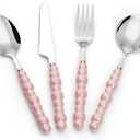 Koythin 4-Piece Cutlery Set, Stainless Steel Flatware Sets with Chubby Bubble Pattern Ceramic Handle, Utensils including Knife Fork Spoon (Pink)