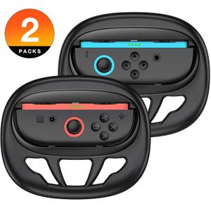 Switch 2 Steering Wheels Compatible with Nintendo Switch Joy-Con 2, 2 packs Racing Wheels for Mario Kart World/ 8 Deluxe,Larger SL/SR Buttons,Family Use Switch 2 Game Accessories (Black)